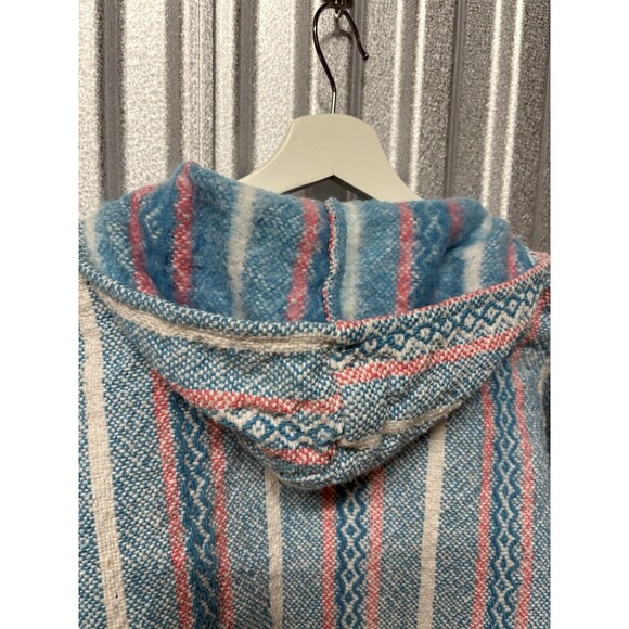 Baja Joe Mexican Hoodie Poncho Hippie Pullover Knit Pink Blue Sz Small Boho Chic - Picture 7 of 10